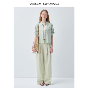VEGA CHANG Completo Due Pezzi Verde Menta per Donna, Pantaloni a Vita Alta e Gamba Larga, Outfit Estivo Casual, Vendita all'Ingrosso - Product Image 3