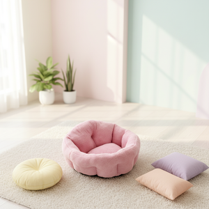 เตียงสัตว์เลี้ยงสีชมพูแบบคลาสสิก ทรงกลม นุ่มพิเศษ อุ่นสบาย ถอดซักได้ พกพาสะดวก สำหรับแมวและสุนัข ใช้ได้ทุกฤดู ภายในบ้าน - Product Image 2
