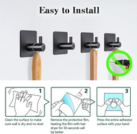 Crochet porte-serviettes en acier inoxydable, crochet mural pour salle de bain, crochet porte-serviettes noir auto-adhésif