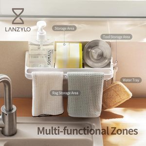 LANZYLO ODM Support mural en ABS non pliable pour évier de cuisine, porte-éponge et rangement pour gadgets de cuisine en plastique - Product Image 3