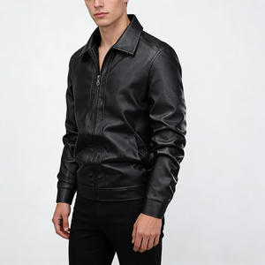 Veste <span class=keywords><strong>vintage</strong></span> pour <span class=keywords><strong>homme</strong></span> en cuir PU enduit imperméable, coupe ajustée, style motard, avec fermeture éclair et patchwork, coupe-vent, décontractée - Product Image 2