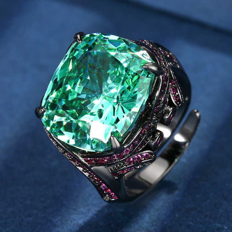 adjustable size Black gold bird's nest cut PA Green Ring