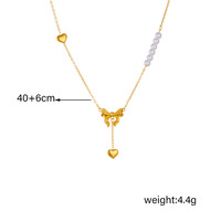 Mode perle coeur arc gland titane acier bracelet à breloques collier ensemble de bijoux pour femmes