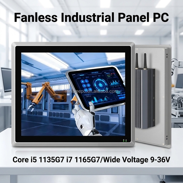 OEM Industrial All in One Touch PC 13.3 18.5 21.5 Inch I5 1135G7 IP65 Fanless Embedded Industrial Control Panel PC Wholesale