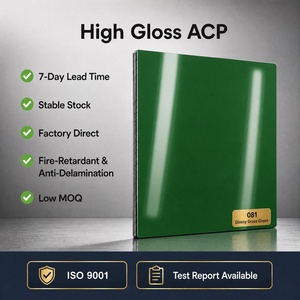 แผ่นอลูมิเนียมคอมโพสิตสีเขียวเงา Glossy <span class=keywords><strong>Telecom</strong></span> หนา 3 มม. 4 มม. เคลือบ PVDF ทนไฟ สำหรับตกแต่งผนังภายในโชว์รูม - Product Image 1