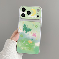 Coque de téléphone portable en cuir motif papillon peint à l'huile, coque arrière blanche Corning pour iPhone 16 15 18 17 Air Pro Max