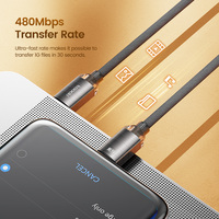 Toocki kabel data pengisian daya usb 60w, kabel data pengisian daya usb kristal aluminium c ke usb c kualitas bagus untuk ponsel
