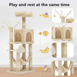 Kattenboomtoren voor binnenkatten met gezellige appartementen, multi-level krabpalen met sisalpalen en hangende speeltjes - Product Image 4