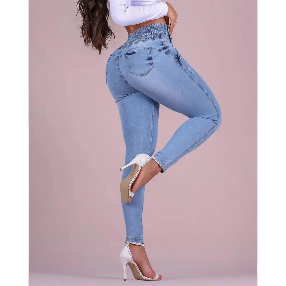 Women Stretch Jeans Lady Slim Skinny Pencil Jeans High Waist Vintage Pants Girls Leggings Straight Leg Korea Fashion Trousers