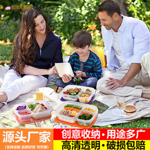 Three Compartment Lunch Box Set Transparent Plastic Rectangular <b>Microwave</b> Safe Refrigerator Dishwasher Safe - Product Image 4