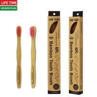 Brosse à dents pour enfants en bambou naturel, écologique, facile à tenir, à poignée incurvée, proche de la nature