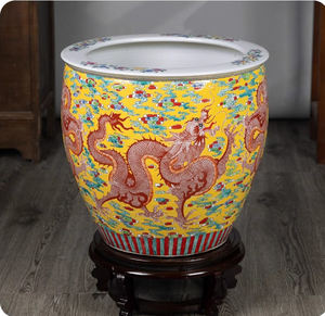Antico cinese grande drago giallo decorativo dipinto a mano porcellana interna <span class=keywords><strong>vaso</strong></span> di <span class=keywords><strong>fiori</strong></span> <span class=keywords><strong>da</strong></span> giardino <span class=keywords><strong>esterno</strong></span> <span class=keywords><strong>vaso</strong></span> grande - Product Image 4