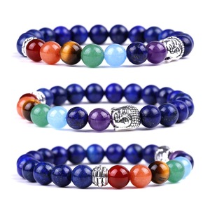 Pulsera de Cuentas de Piedra Natural de Amatista de 8mm con Cabeza de Buda de 7 Chakras de Alta Calidad para Mujeres y Hombres, Pulseras con Dijes Personalizadas de Fábrica - Product Image 2