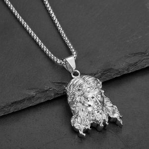 Yunnique – collier avec pendentif tête de Jésus en acier inoxydable, ton or et argent, bijoux Hip Hop unisexes, chaîne de 18mm, design de visage - Product Image 4