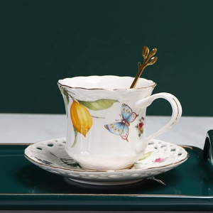 Wholesale European Lemon Pattern Phnom Penh Net Red Ceramic Afternoon <b>Tea</b> Coffee <b>Cup</b> <b>Set</b> - Product Image 4