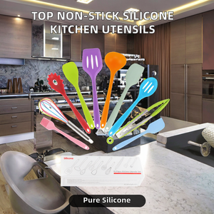 10 Piece <b>Silicone</b> Kitchen Utensils Set Dishwasher Safe Non Stick Cooking <b>Tools</b> Colorful Spatulas Spoon Tongs Whisk Brush - Product Image 2