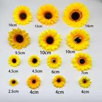 Vente en gros de têtes de tournesol de 2,5 à 14 cm, accessoires de fleurs artificielles en tissu de soie pour la décoration de la maison
