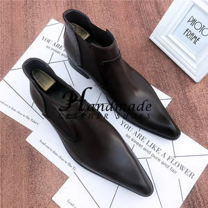 Botas cortas de cuero genuino para hombre, para uso formal de negocios, botas de cuero vacuno de longitud completa, estilo inglés, botas Martin, zapatos de caña alta - Product Image 2
