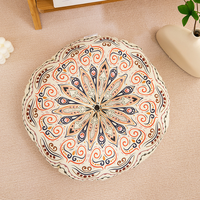 Coussin rond en coton et lin 40 cm, style bohème Mandala, coussin de sol double face pour salon, balcon, baie vitrée, tatami