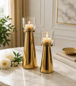 Porte-bougie en fer de qualité supérieure avec abat-jour en verre transparent, lot de 2, fait main, écologique, porte-bougie de Noël - Product Image 3
