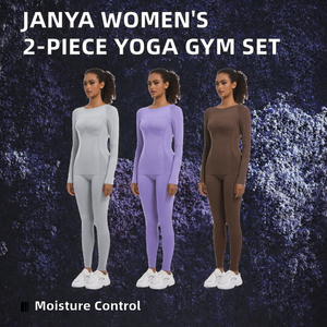 Janya Women's 2-Piece <b>Gym</b> Fitness <b>Set</b> <b>Long</b> <b>Sleeve</b> Sports Top High Elastic Waist Breathable Seamless Yoga Leggings Eco-Friendly - Product Image 2