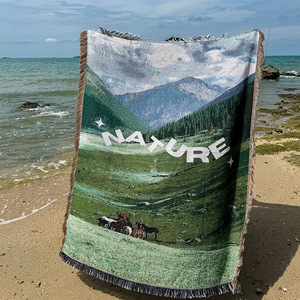 Plaid tissé Paysage <span class=keywords><strong>Montagne</strong></span> Moderne, Mélange Coton Polyester, Tapisserie à Pompons, pour Canapé et <span class=keywords><strong>Lit</strong></span>, Écologique, Décoration Bohème pour la Maison - Product Image 2