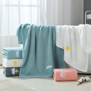 เจียนมู่ ชิงเยว่ผ้าเช็ดตัวผ้าฝ้ายแท้ 140x70 ซม. ลายปักลายสภาพอากาศ นุ่ม ซึมซับได้ดี สำหรับใช้ในบ้านคู่รัก - Product Image 1