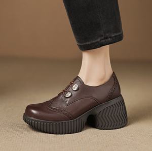 Botas Chelsea de Cuero Vacuno para Mujer, Cierre de Cordones, Estilo Casual, Altas, Color Cognac Brandy, para Todas las Temporadas - Product Image 3