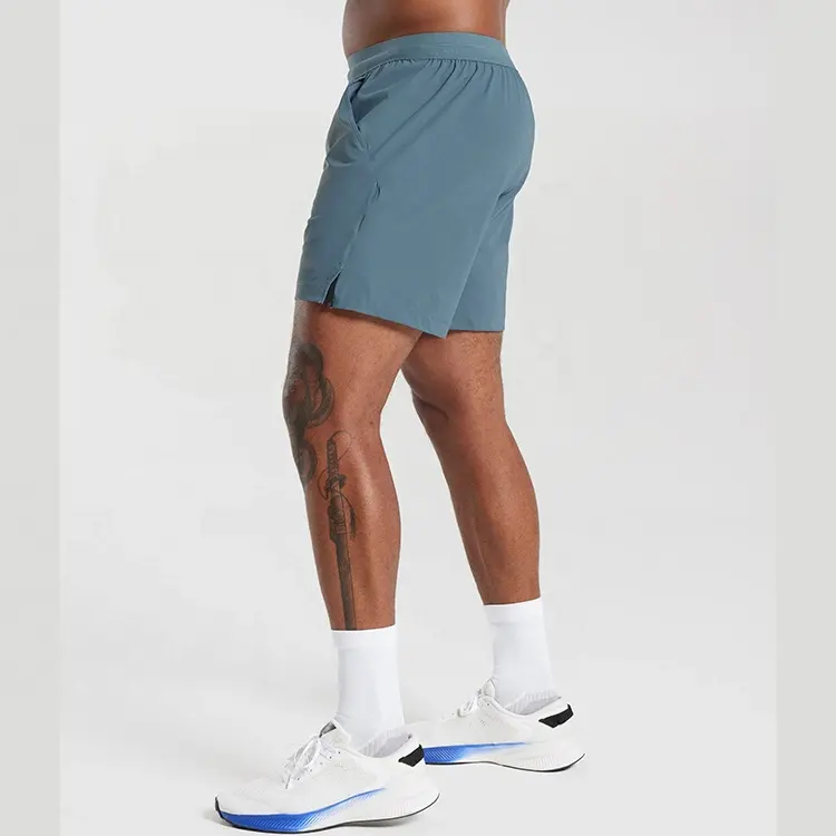 Customized High Quality Lightweight Activewear Slim Fit Split Hem Stretchy Shorts 6"Inseam With String Nylon Elastane Shorts Men
