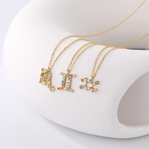 Vente chaude S925 Sterling Silver Rainbow Zodiac Collier pour les femmes plaqué or <span class=keywords><strong>avec</strong></span> pendentif en zirconium coloré et chaîne à maillons - Product Image 2
