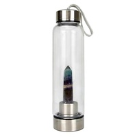 Vente en gros de cristal de quartz naturel pierre de guérison couvercle en acier inoxydable bouteille d'eau en verre avec pointe de cristal