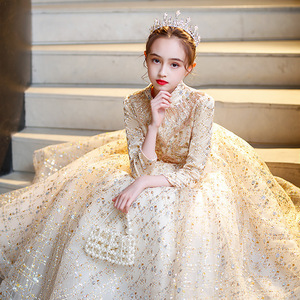 Champagne paillettes ricamo adolescenti <span class=keywords><strong>cerimonia</strong></span> di apertura per bambini matrimonio lungo ragazza abito elegante principessa spettacolo abito formale - Product Image 2