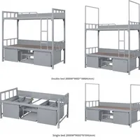 Lit superposé en fer à deux niveaux avec rangement, style moderne, pour dortoir étudiant, école, camp, appartement standard