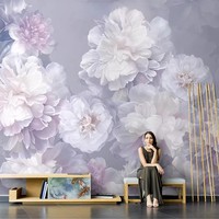 Papier peint mural Art Déco grand format, motif pivoine douce gris-violet, imprimé par transfert thermique, personnalisé pour chambre à coucher, salon, beauté