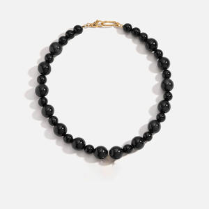 Collar llamativo con cuentas de piedras preciosas Zooying, collar con cuentas de piedra Natural de obsidiana de ónix negro grueso - Product Image 6