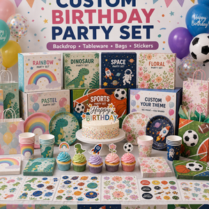 Ensemble de fournitures pour fête d'<span class=keywords><strong>anniversaire</strong></span> sur le thème des événements, en plastique personnalisé, décorations, vaisselle, sacs cadeaux, autocollants, vente en gros - Product Image 3