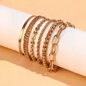 European and American cross-border alloy 6-piece <b>set</b> hip-hop Cuban twisted chain <b>bracelet</b> punk metal twisted rope chain bangle - Product Image 4