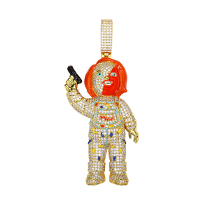 Nuevo Collar de Joyería 2026 de Hip Hop con Colgante Grande de <span class=keywords><strong>Chucky</strong></span> de Película de Terror, de Latón Chapado en Oro, con Zirconia Completa y Esmalte, Diseño de Pistola - Product Image 5