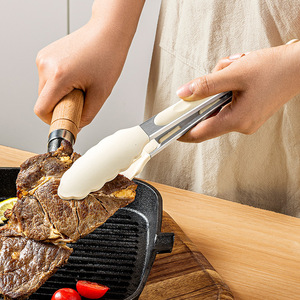 Jiadu Silicone Steak Clips Heat Resistant Stainless Steel <b>BBQ</b> Food Clips For Grilling Meat Vegetables Kitchen Use - Product Image 1