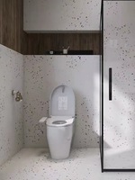 Carreaux de sol et de mur en porcelaine terrazzo mat bleu et blanc style nordique 600x600mm, antidérapants, pour salle de bain moderne et hall de villa