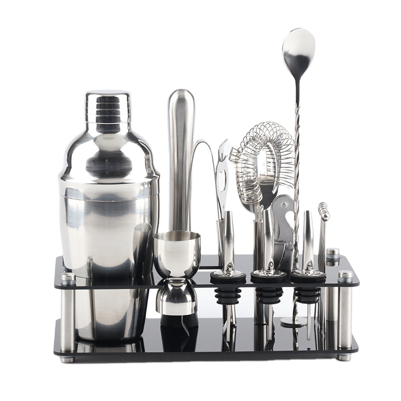 Outils de bar de haute qualité 23 pièces Kit de barman accessoires de barre en acier inoxydable 750ml ensemble de shaker à cocktail ensemble de 23 pièces