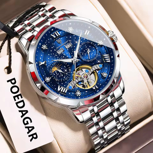 Reloj Mecánico Clásico Poedagar 1420 para Hombre, Resistente al Agua, Luminoso, Correa de Acero Inoxidable, Fecha Automática, Movimiento Automático - Product Image 1