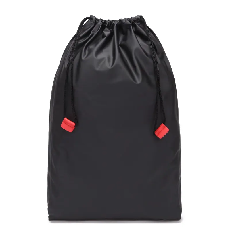 Custom waterproof nylon black drawstring bag small gift packing pouches with nylon foldable bag for travel