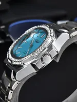 Montre automatique pour homme LONGLUX, montre diamantée de luxe, acier inoxydable, vente en gros, montres mécaniques, jour et date, étanche, montre homme.