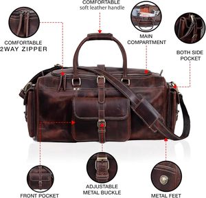 Premium Full Grain <b>Leather</b> Duffle and Buffalo <b>Leather</b> Toiletry <b>Bag</b> Set for <b>Men</b> Designed for <b>Weekend</b> Travel Business Journeys - Product Image 3