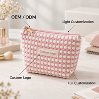 Pochette de maquillage en velours côtelé avec logo personnalisé, fermeture éclair, grande capacité, organiseur de toilette de voyage pour femmes, vente en gros