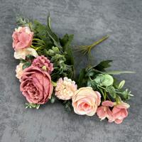 Bouquet de pivoines et roses artificielles à 7 branches, arrangement floral premium d'hibiscus pour la décoration de table de mariage ou de la maison