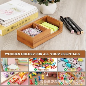 Organizador de escritorio de madera con notas adhesivas y caja de almacenamiento para clips de papel para papelería de oficina de 3x3 pulgadas - Product Image 4