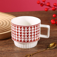 Tasses à café en céramique empilables Modern Birds, motif pied-de-poule, réutilisables, anti-fuite, sans BPA, grande capacité, compatibles lave-vaisselle et micro-ondes
