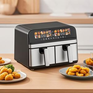 Friteuse à air 1700W 9L avec poignée amovible, écran couleur, double panier, menus multiples, double éléments chauffants, surface en acier inoxydable - Product Image 2